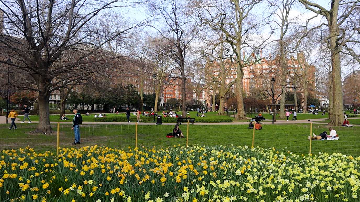 Russell Square in spring time.: